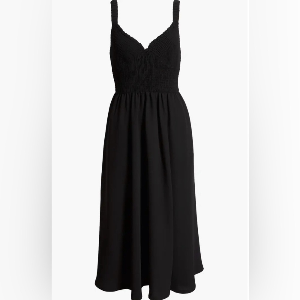 Nordstrom Smocked Bodice Midi Dress – Black | XS